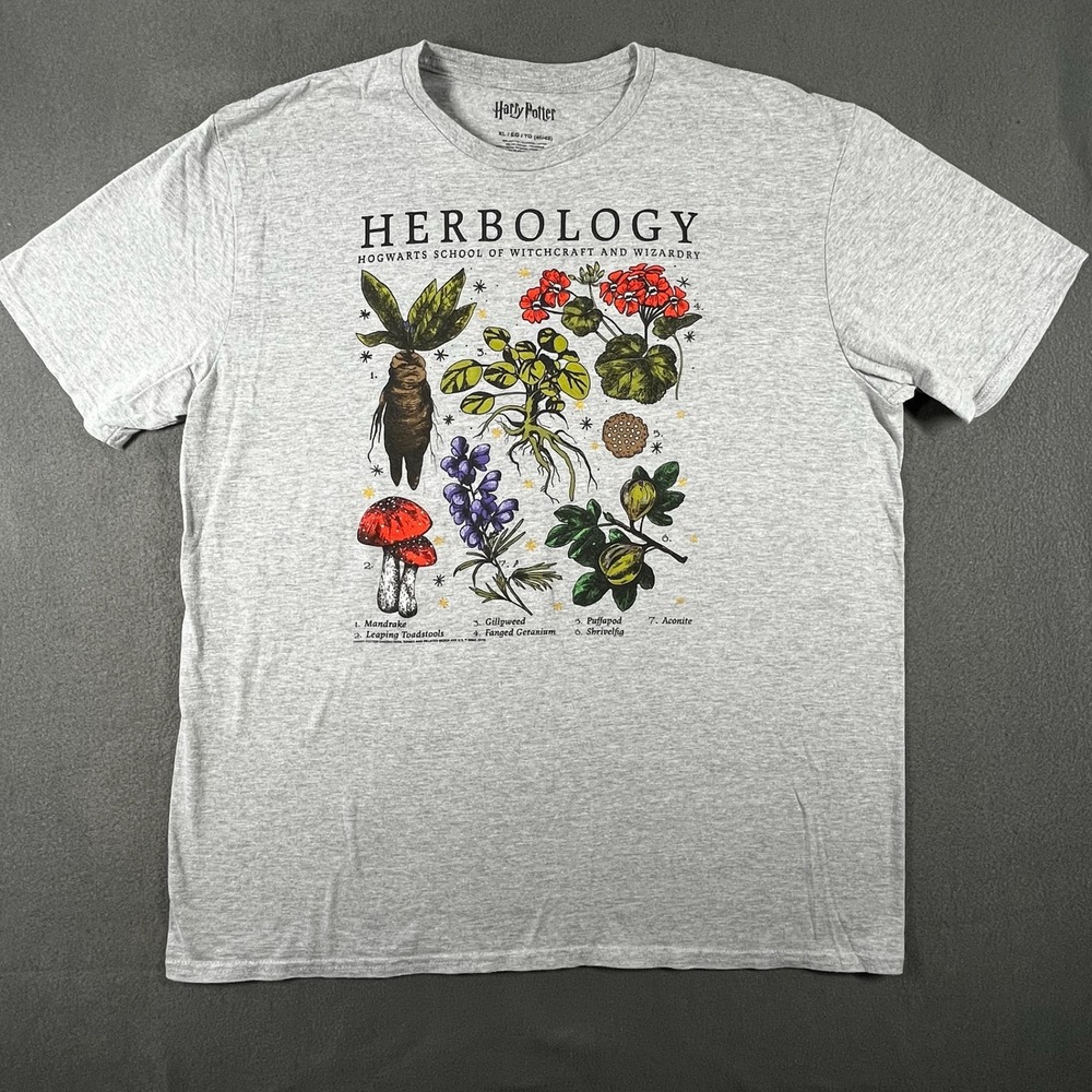 Harry Potter Herbology Hogwarts School Gray Graphic T-Shirt XL